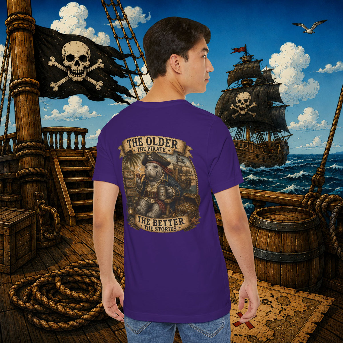 The Older the Pirate, The Better the Stories | Grumpy Pirate Club Manatee T-Shirt