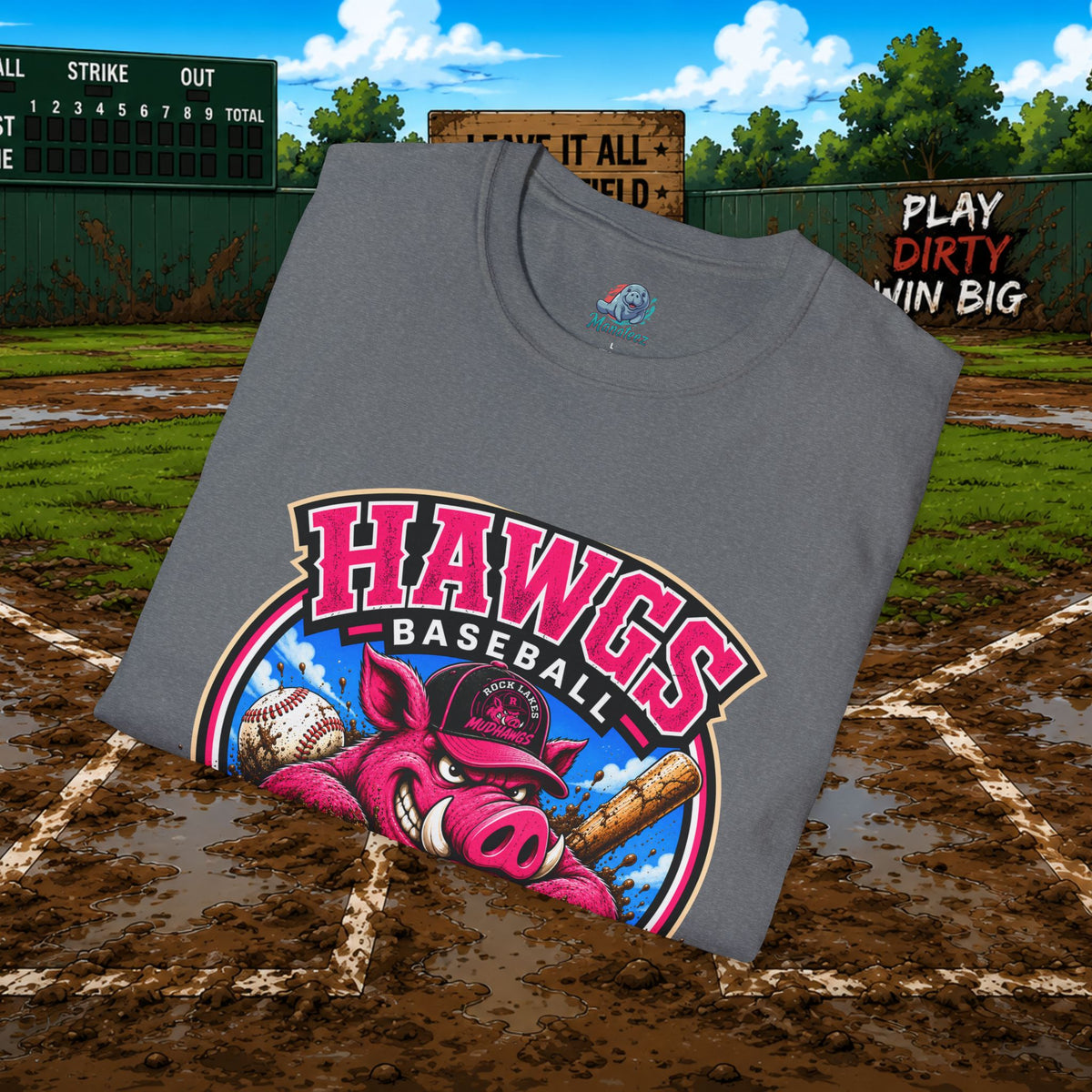 Rock Lakes Mud Hawgs Baseball Shirt | Come On In The Mud's Fine | Funny Pig Baseball Team Tee