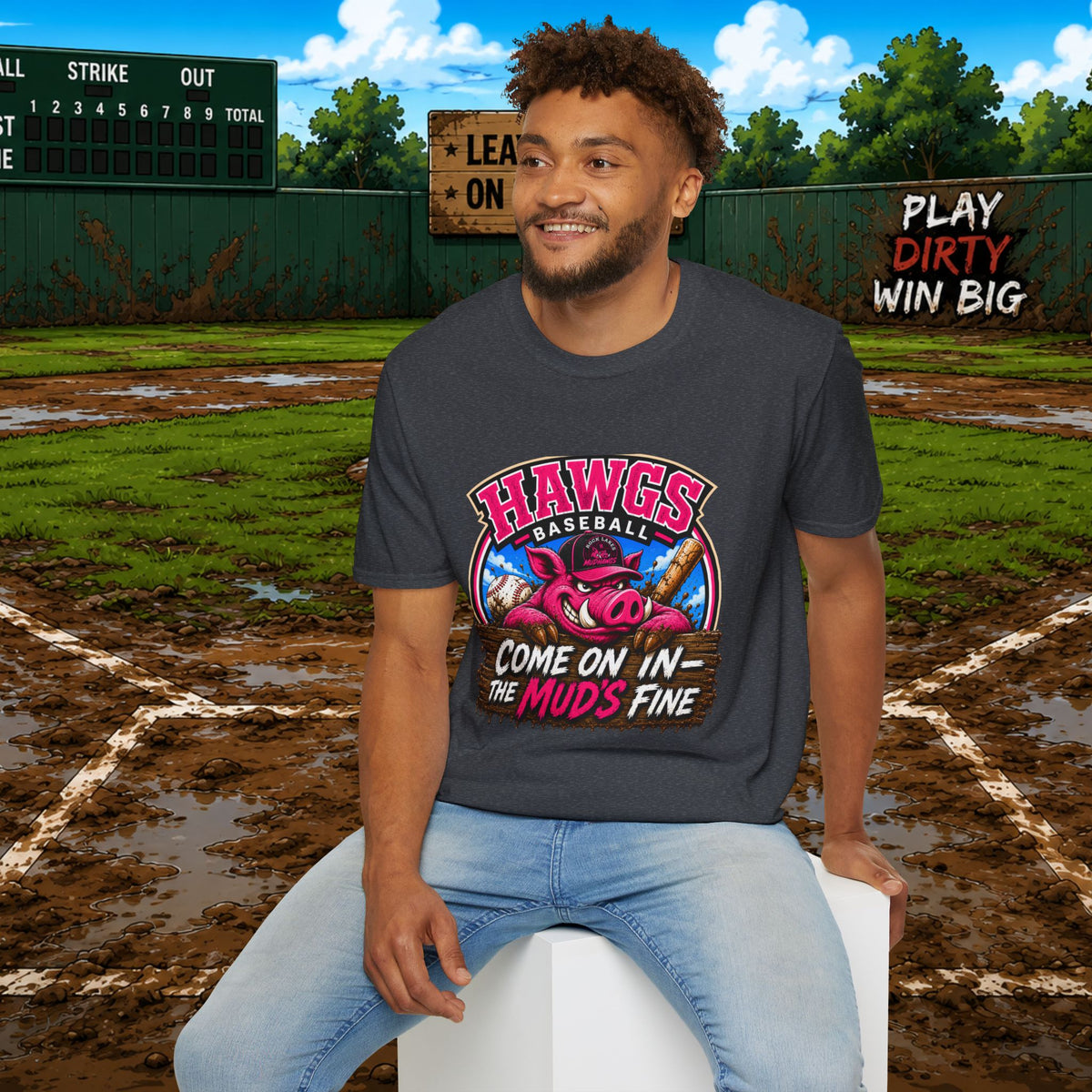 Rock Lakes Mud Hawgs Baseball Shirt | Come On In The Mud's Fine | Funny Pig Baseball Team Tee