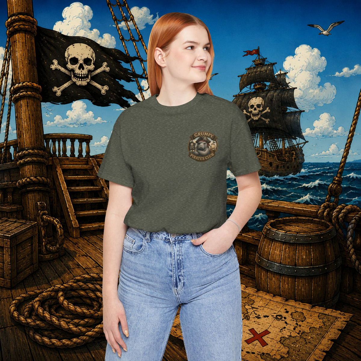 Beware of Old Pirates With Nothing Left to Prove | Grumpy Pirate Club Manatee T-Shirt
