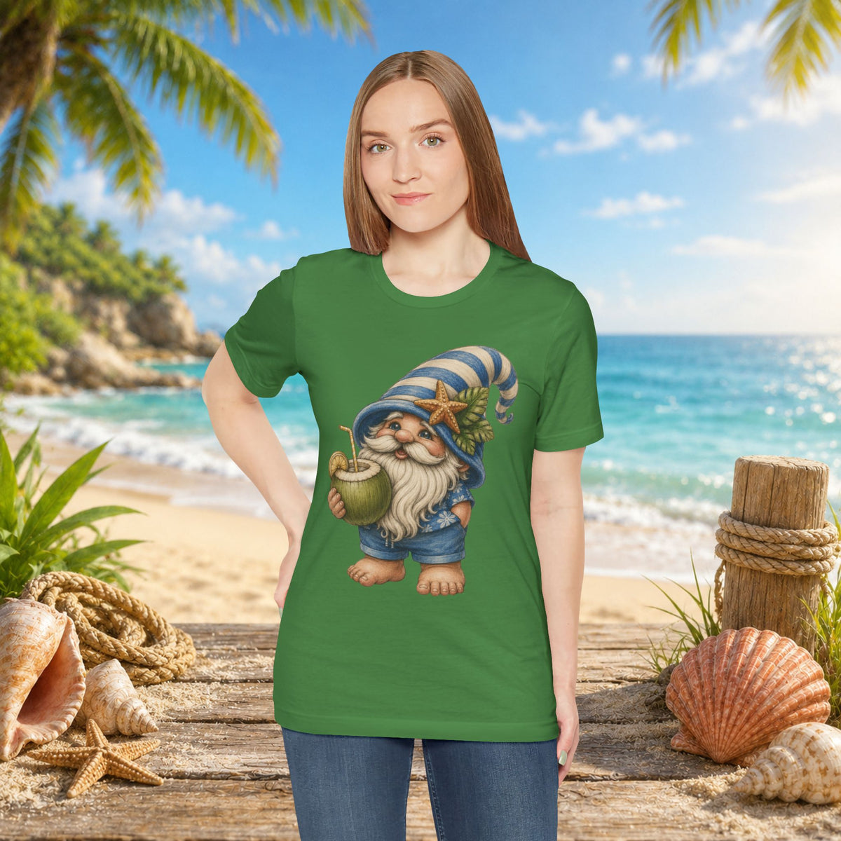 Beach Gnome Drinking Coconut | Coastal Summer Gnome Illustration