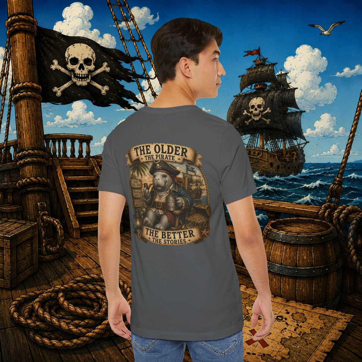 The Older the Pirate, The Better the Stories | Grumpy Pirate Club Manatee T-Shirt