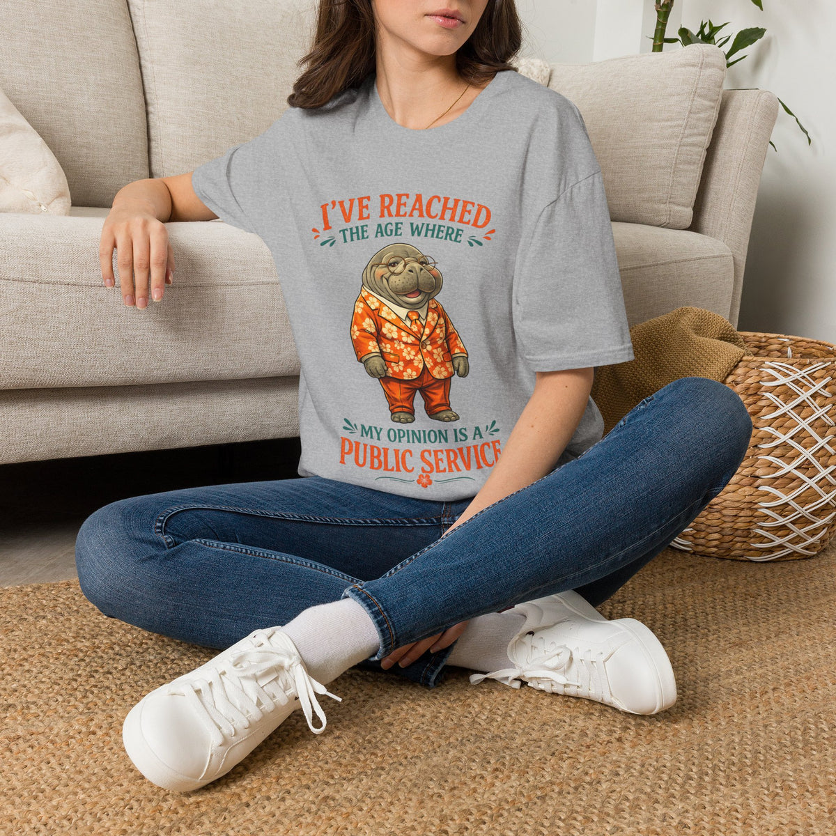 I've Reached the Age Where My Opinion Is a Public Service Shirt | Funny Manatee Tee | Senior Humor Graphic T-Shirt