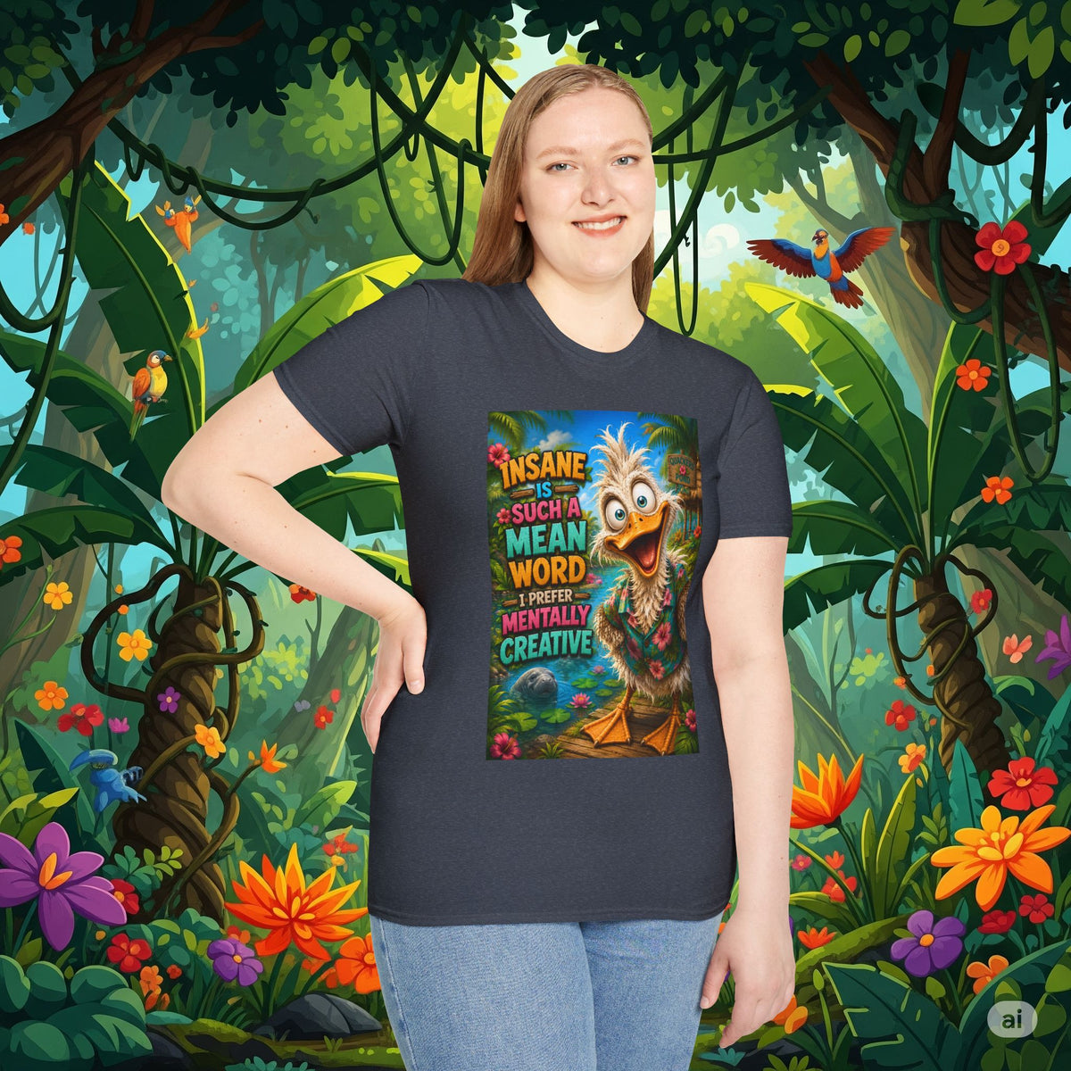 Insane Is Such a Mean Word I Prefer Mentally Creative Funny Duck Shirt | Crazy Ostrich Hawaiian Tee Background