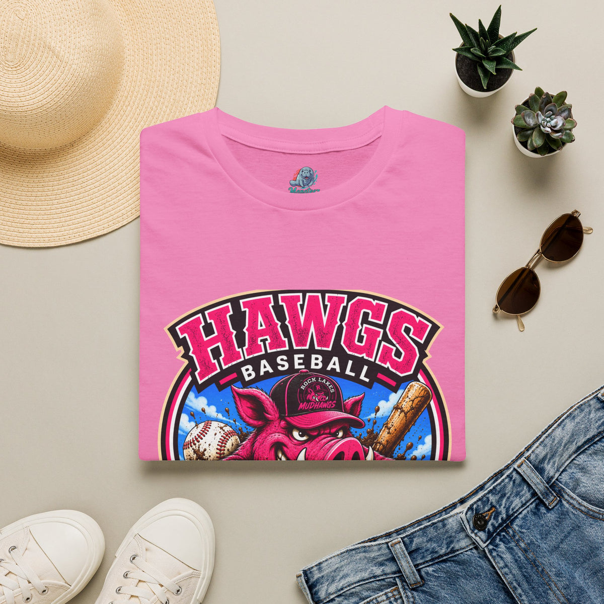 Rock Lakes Mud Hawgs Baseball Shirt | Come On In The Mud's Fine | Funny Pig Baseball Team Tee
