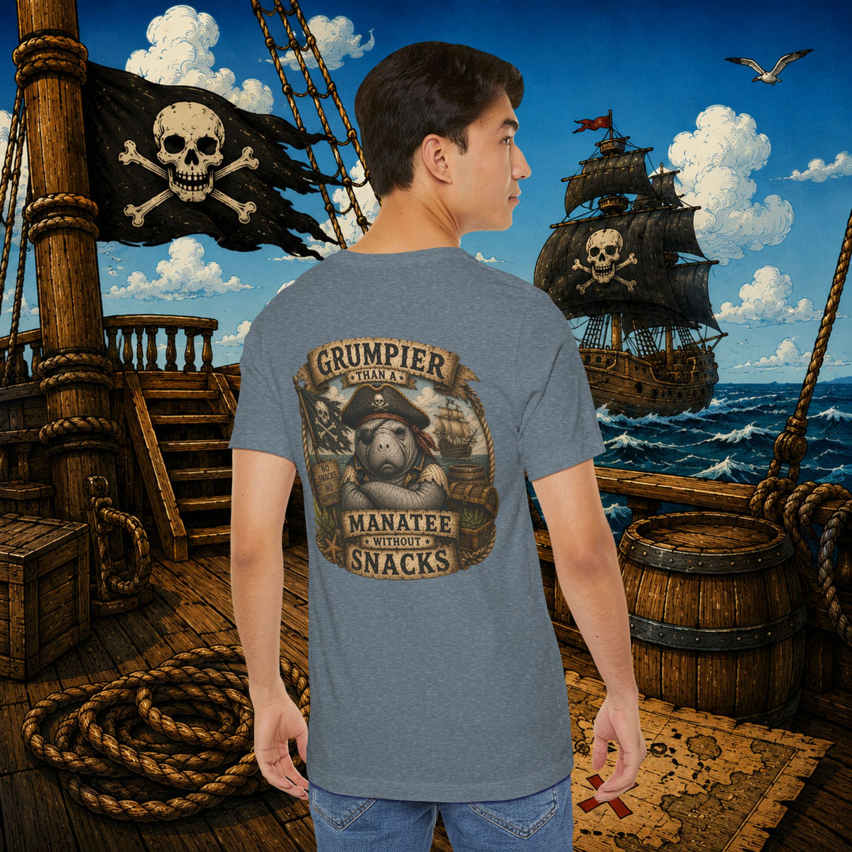 Grumpier Than a Manatee Without Snacks | Funny Pirate Manatee T-Shirt