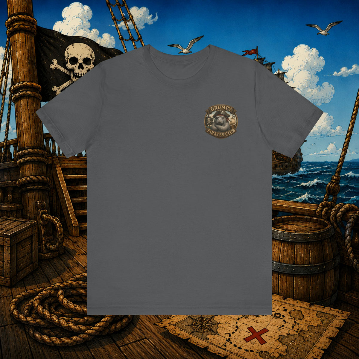 Beware of Old Pirates With Nothing Left to Prove | Grumpy Pirate Club Manatee T-Shirt