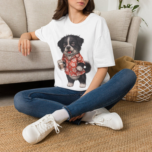Coffee First. Bark Later. Funny Coffee Dog Shirt | Tired Puppy With Coffee Cup | Hawaiian Shirt Dog Lover Graphic Tee