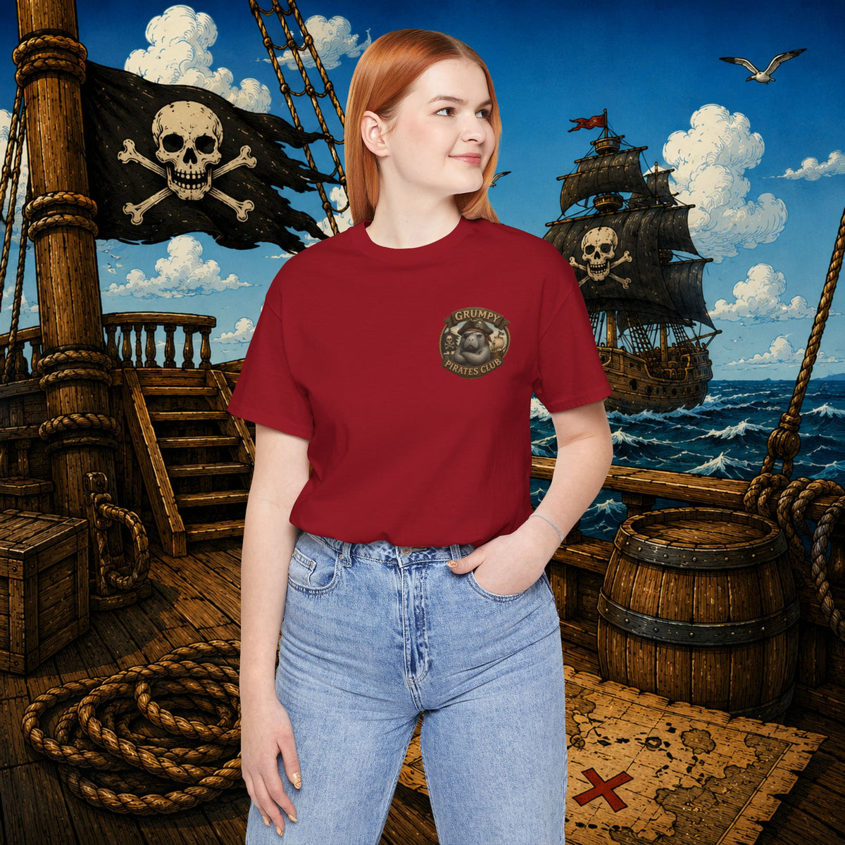 Grumpier Than a Manatee Without Snacks | Funny Pirate Manatee T-Shirt