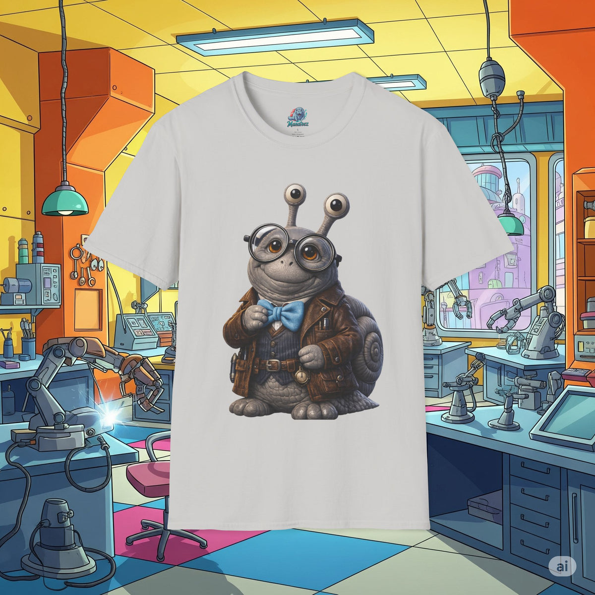 Cute Nerdy Snail Shirt | Steampunk Professor Snail Graphic Tee | Funny Bookworm Animal T-Shirt