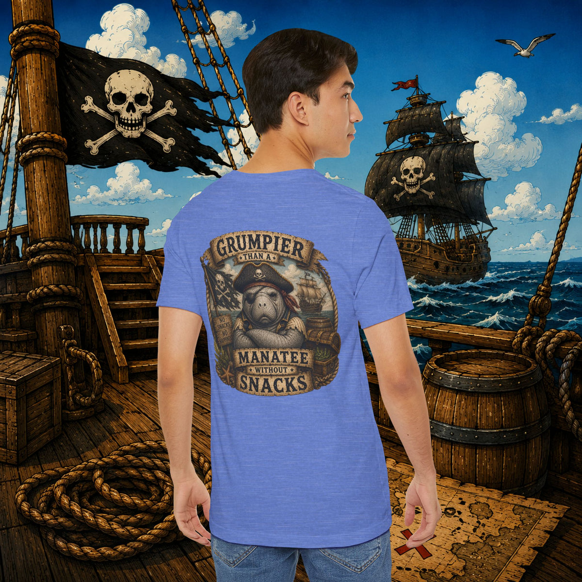 Grumpier Than a Manatee Without Snacks | Funny Pirate Manatee T-Shirt