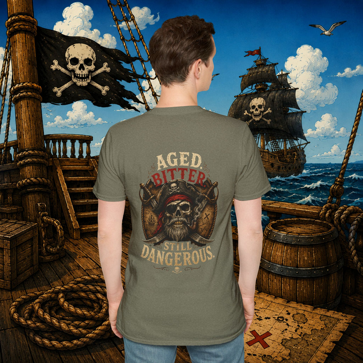 Aged Bitter Still Dangerous Pirate Skull Shirt β Funny Old Pirate Graphic Tee