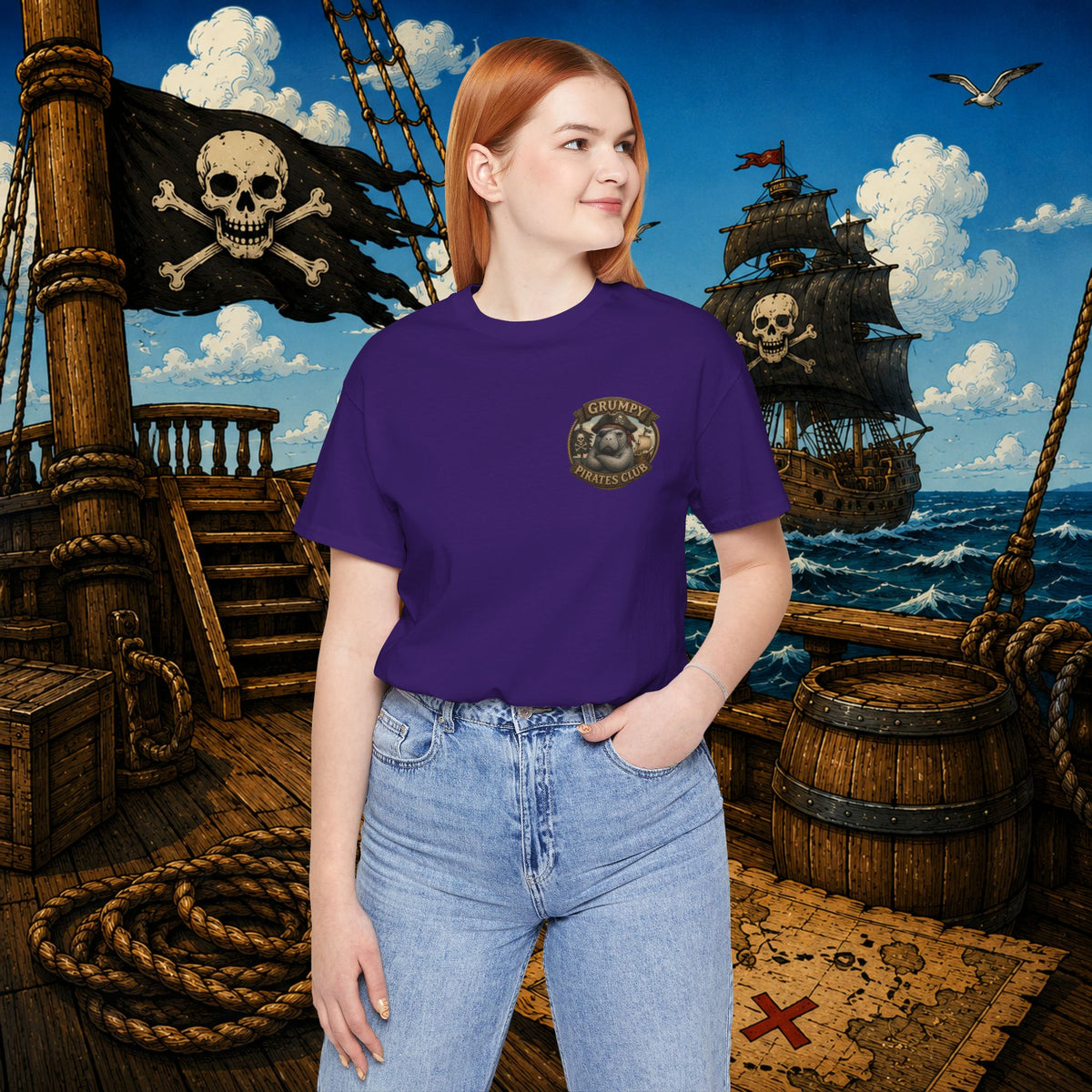The Older the Pirate, The Better the Stories | Grumpy Pirate Club Manatee T-Shirt