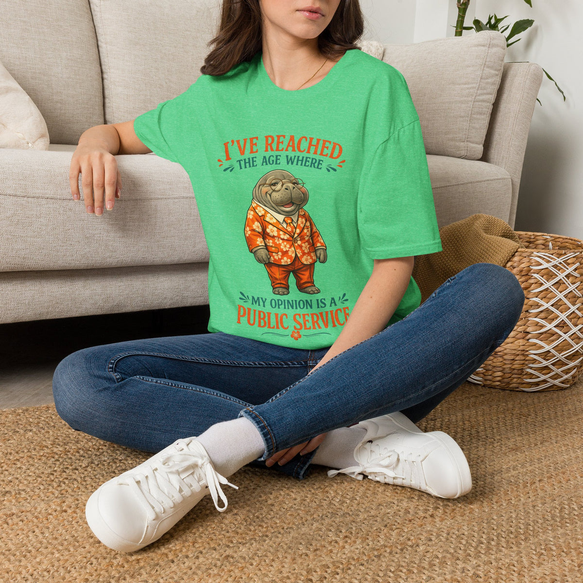I've Reached the Age Where My Opinion Is a Public Service Shirt | Funny Manatee Tee | Senior Humor Graphic T-Shirt