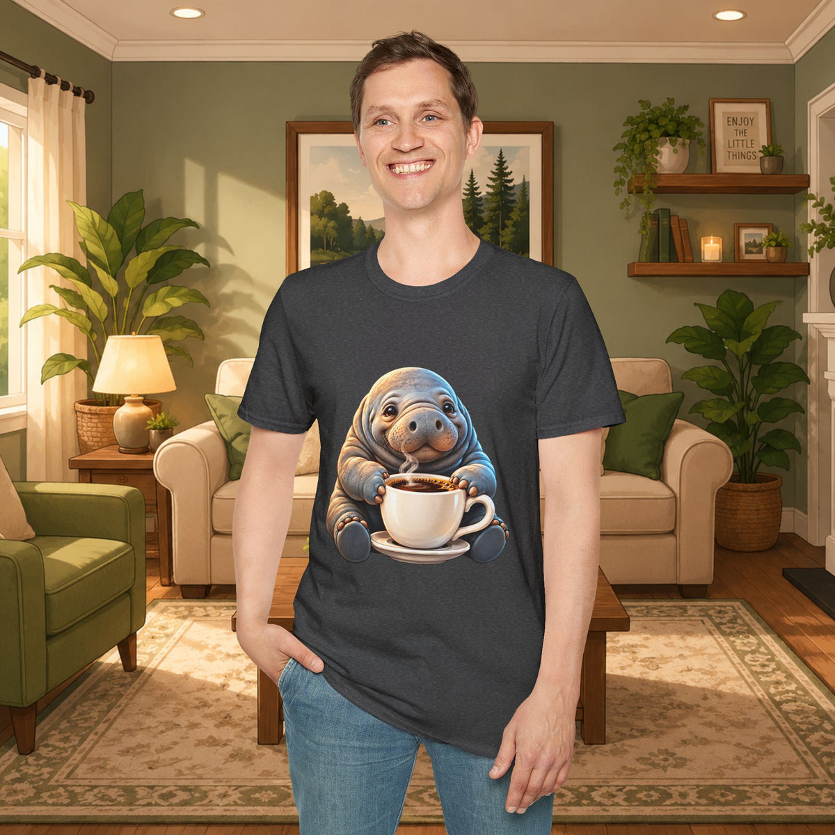 Manatee Drinking Coffee T-Shirt