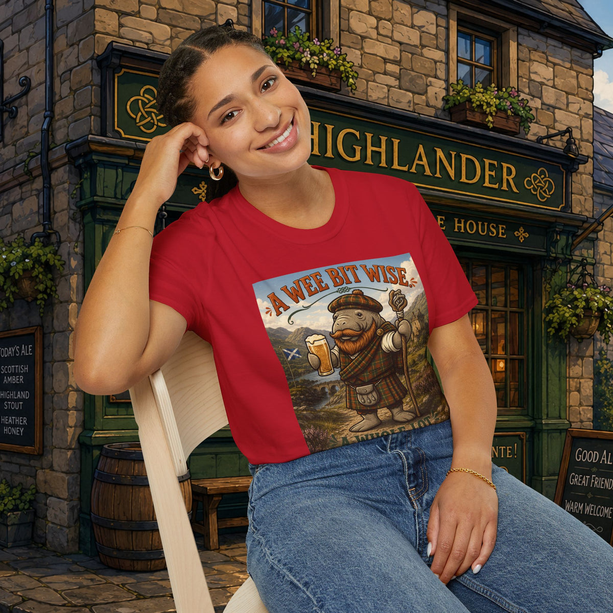 A Wee Bit Wise A Whole Lot Opinionated Shirt | Funny Scottish Manatee Tee | Highland Humor Graphic T-Shirt