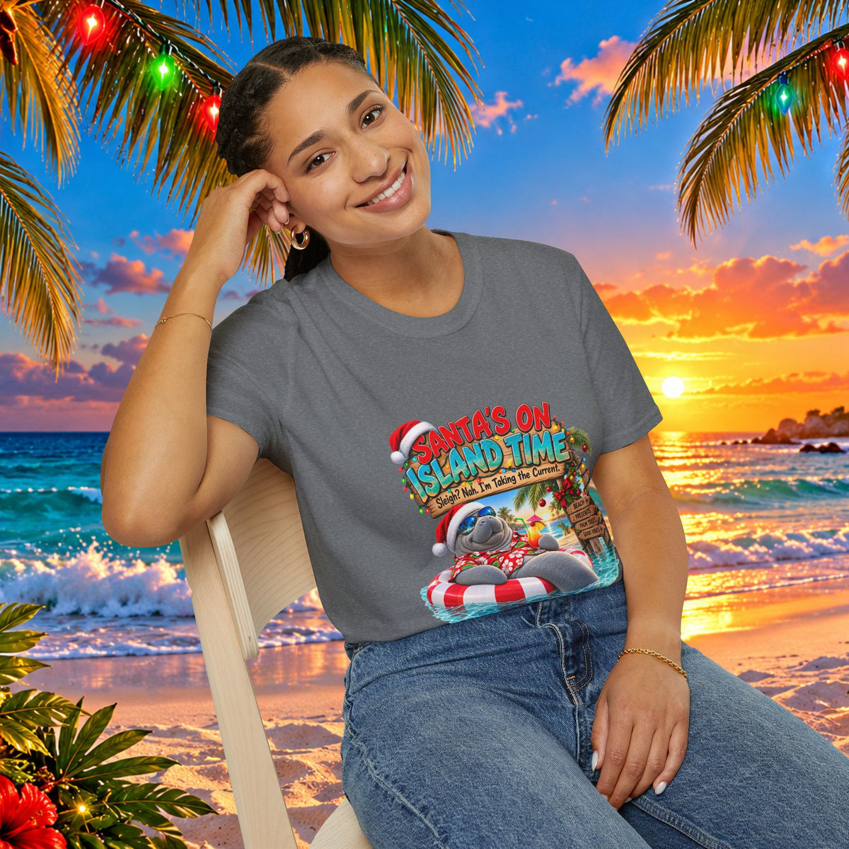 Santa’s on Island Time Christmas Beach T-Shirt