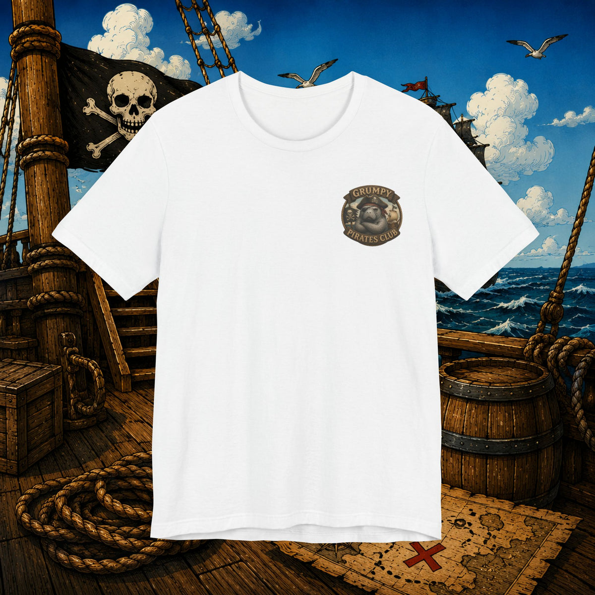 Beware of Old Pirates With Nothing Left to Prove | Grumpy Pirate Club Manatee T-Shirt