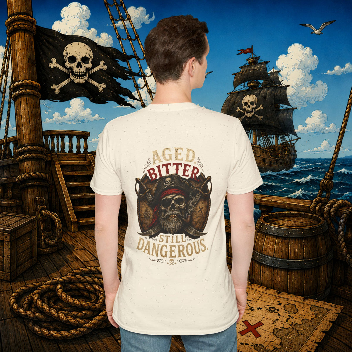 Aged Bitter Still Dangerous Pirate Skull Shirt β Funny Old Pirate Graphic Tee