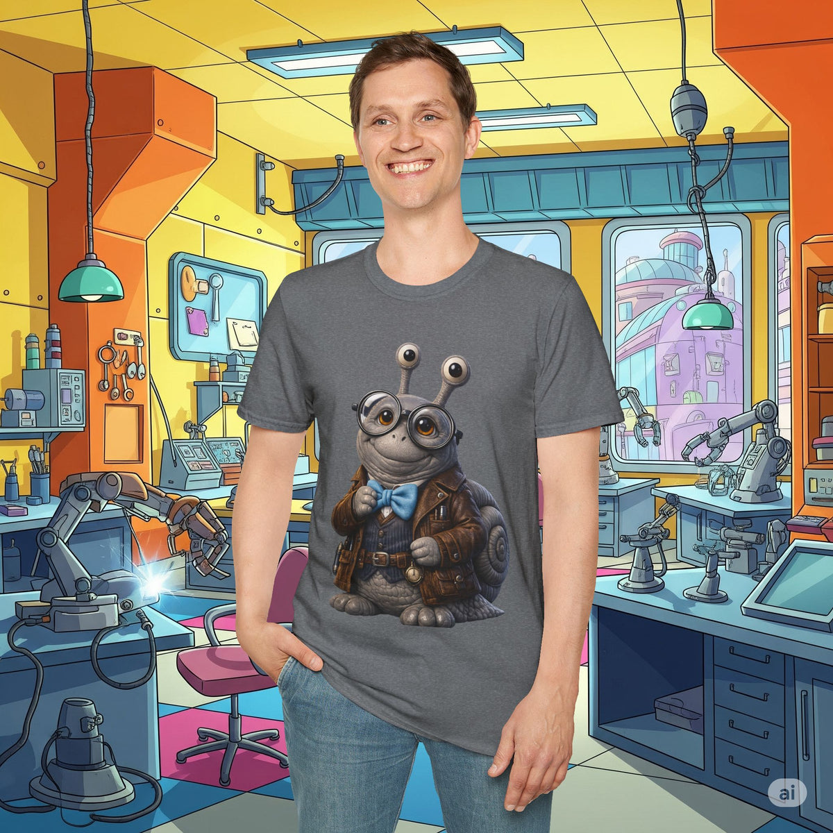 Cute Nerdy Snail Shirt | Steampunk Professor Snail Graphic Tee | Funny Bookworm Animal T-Shirt