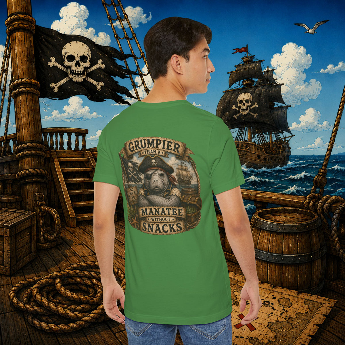 Grumpier Than a Manatee Without Snacks | Funny Pirate Manatee T-Shirt