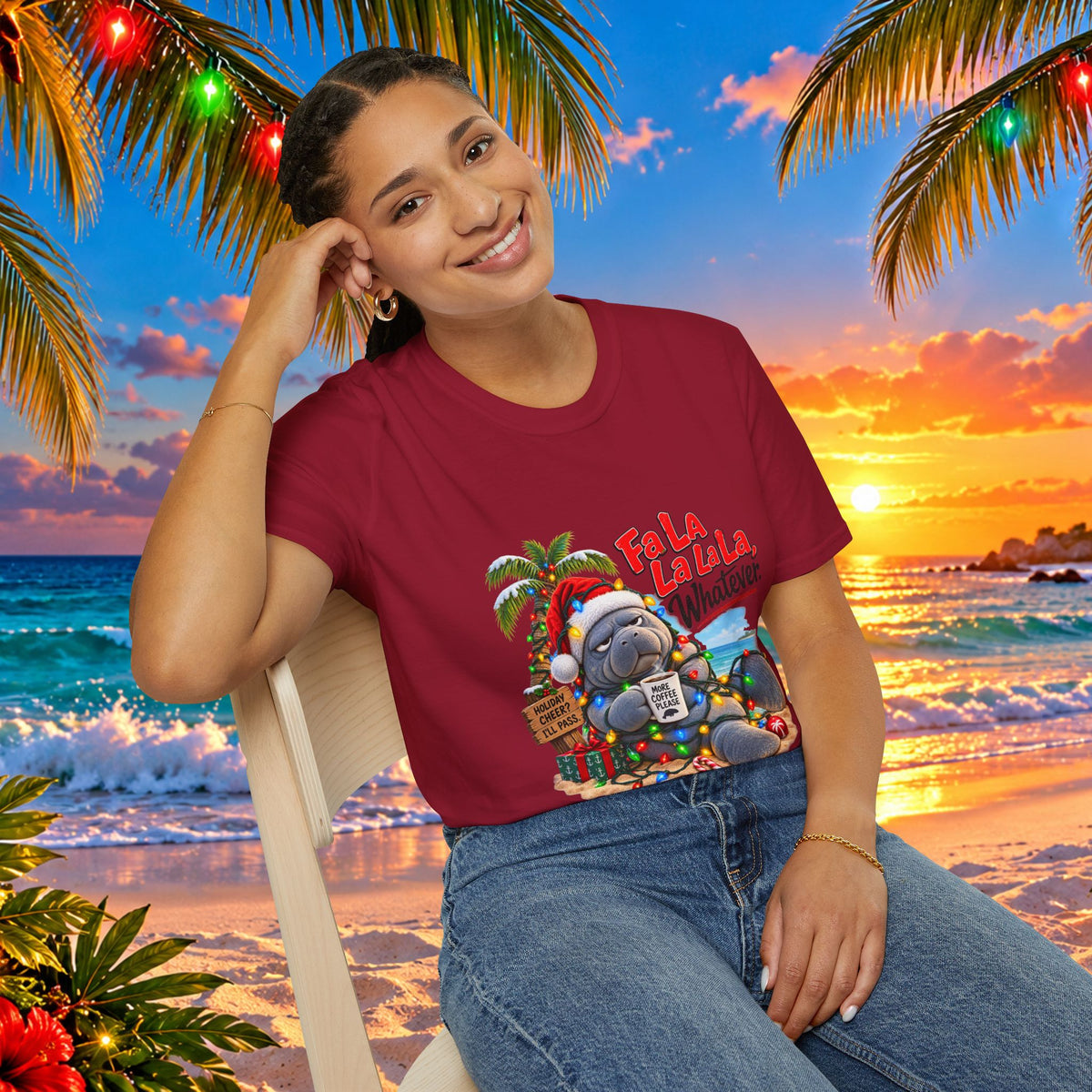 Fa La La La La Tropical Christmas Manatee T-Shirt