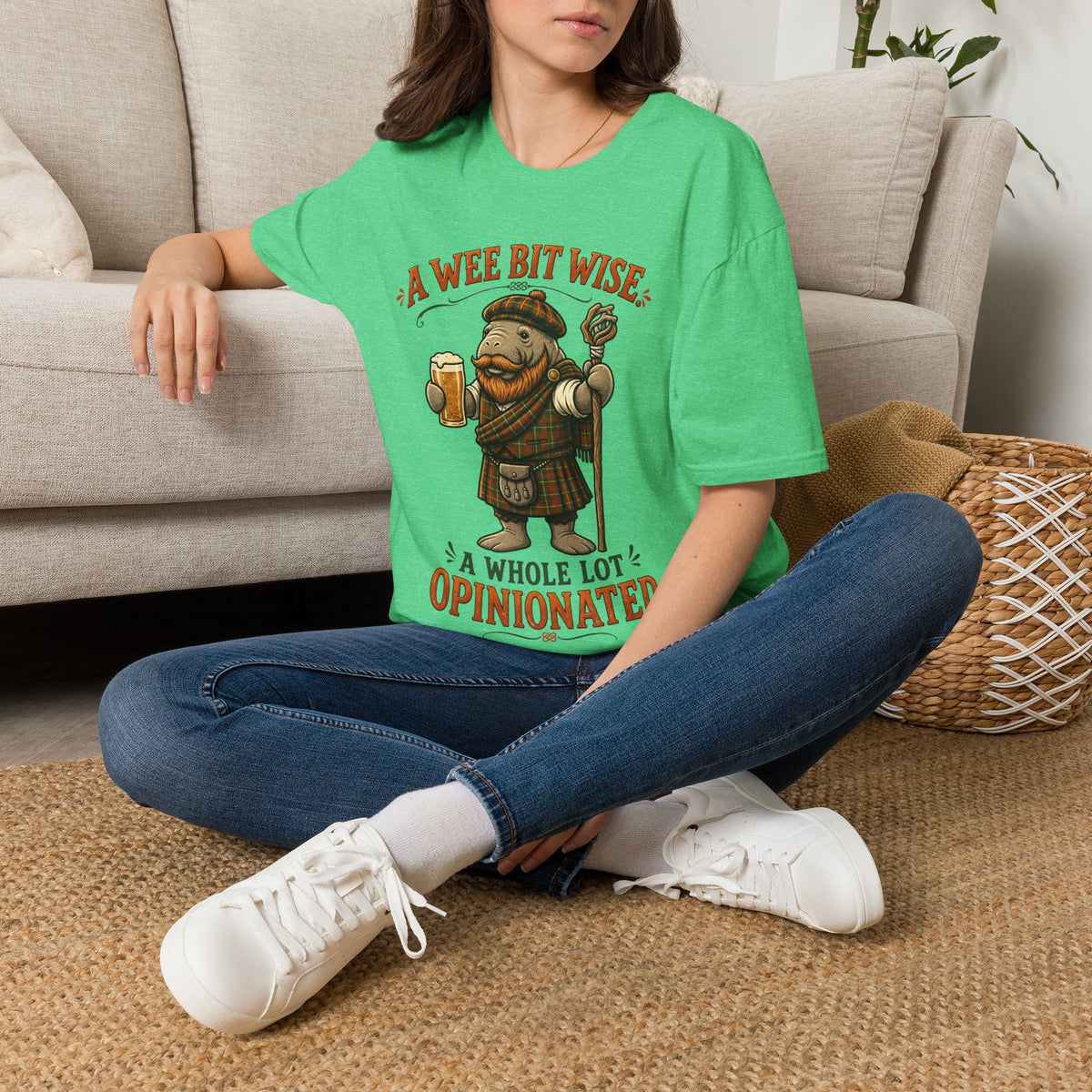 A Wee Bit Wise A Whole Lot Opinionated Shirt | Funny Scottish Manatee Tee | Highland Humor Graphic T-Shirt