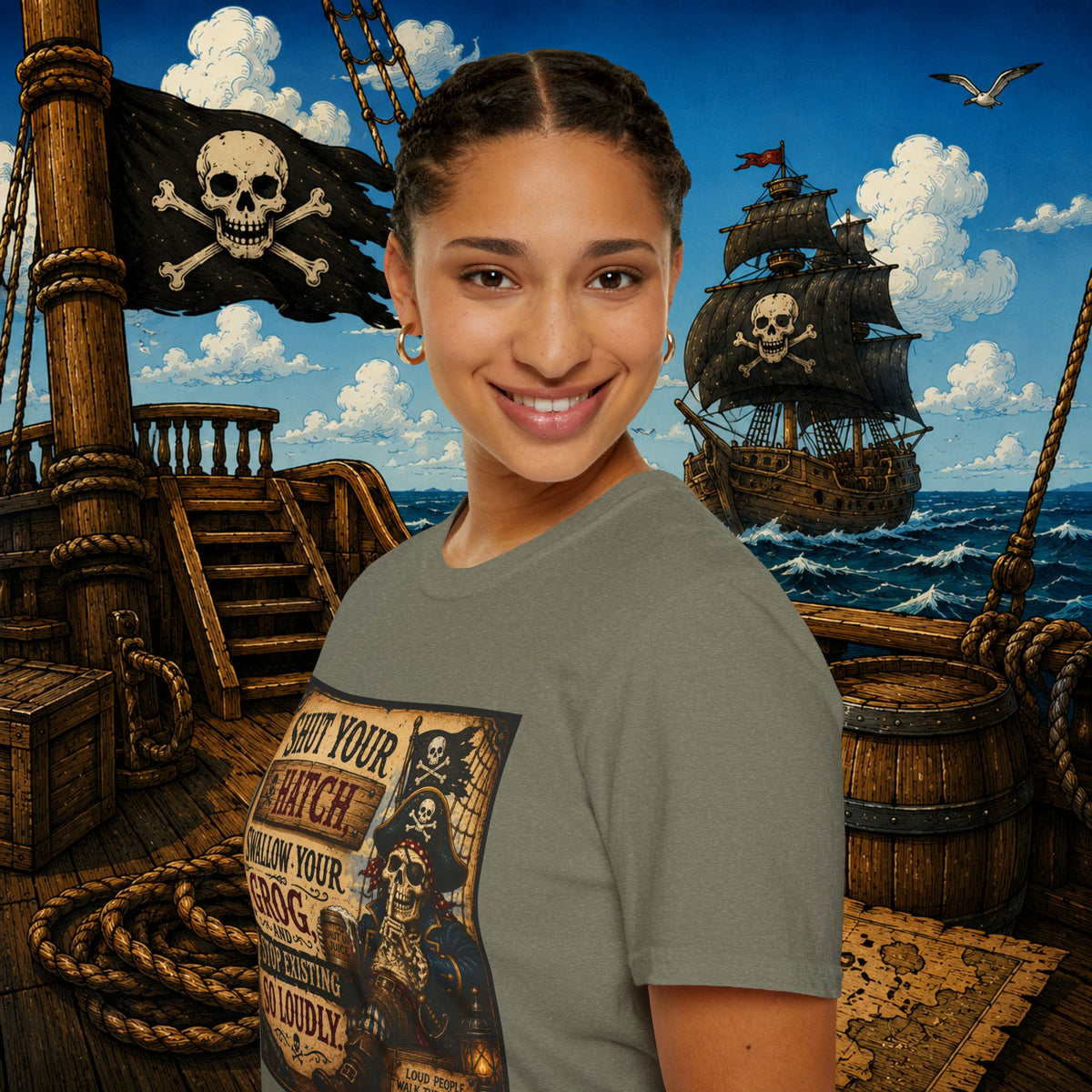 Shut Your Hatch Swallow Your Grog Pirate T-Shirt