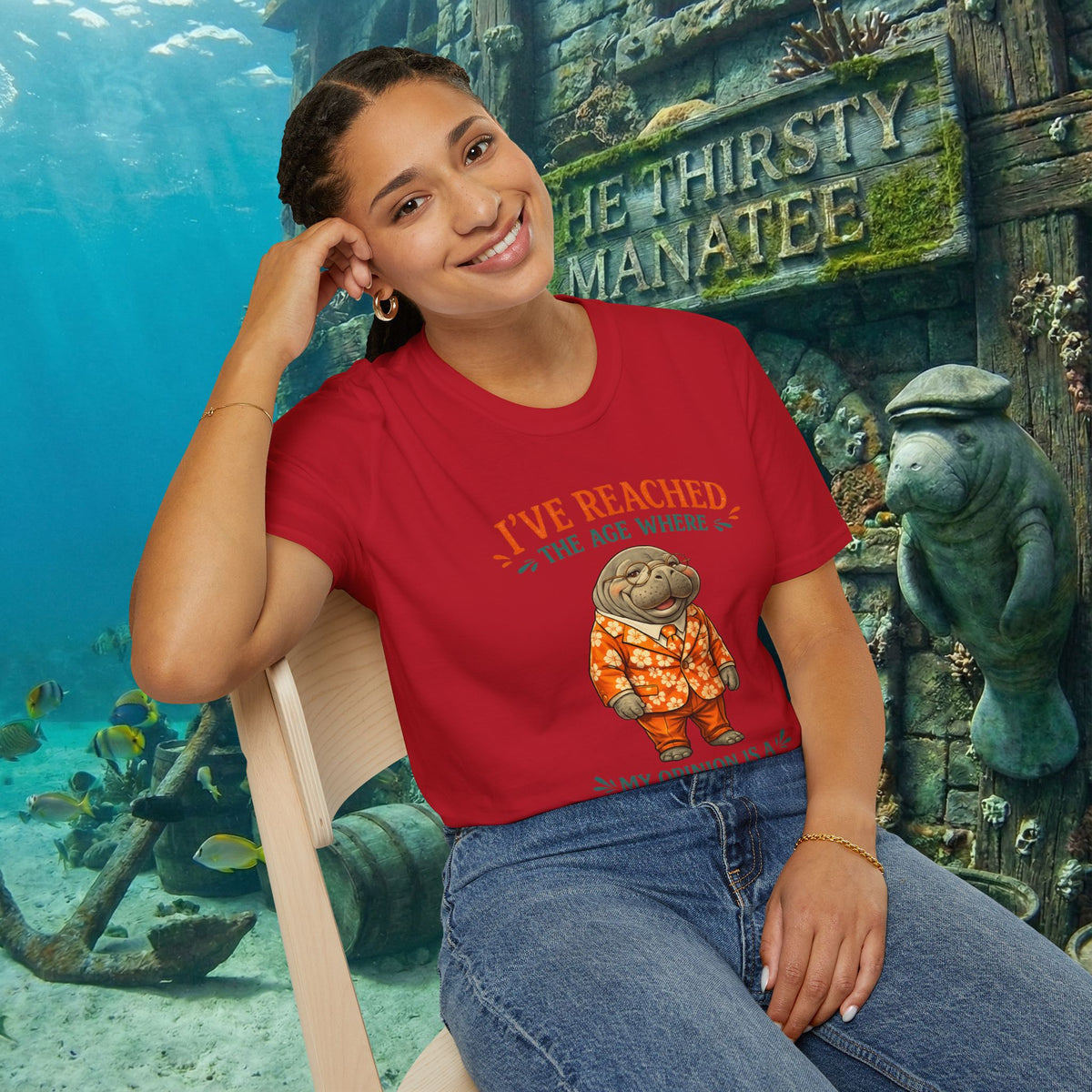 I've Reached the Age Where My Opinion Is a Public Service Shirt | Funny Manatee Tee | Senior Humor Graphic T-Shirt