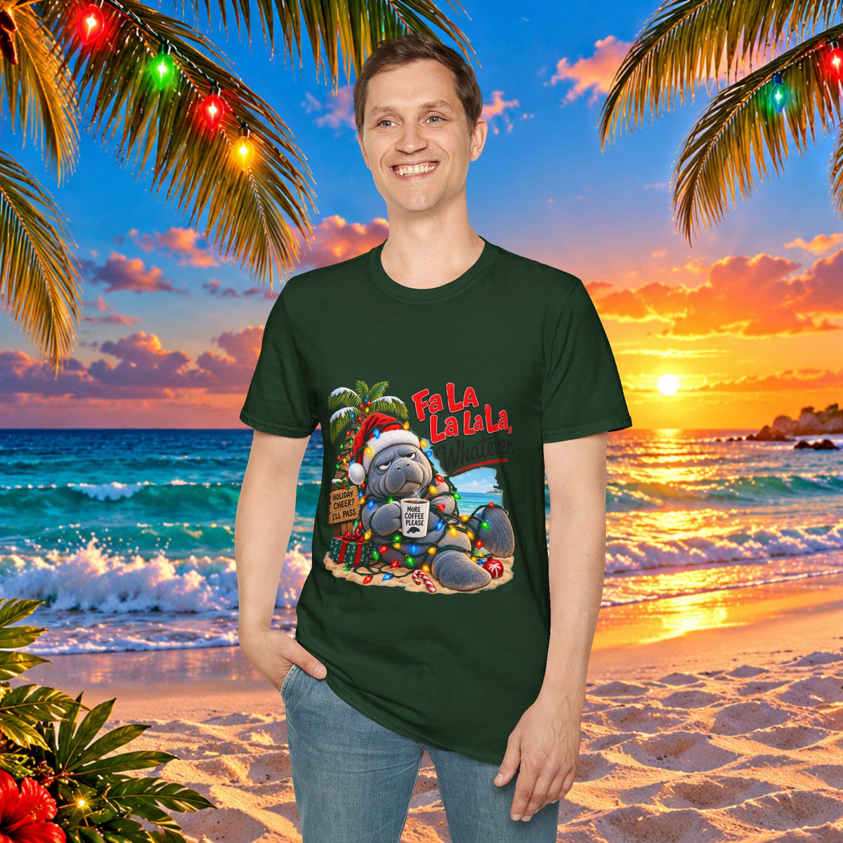 Fa La La La La Tropical Christmas Manatee T-Shirt