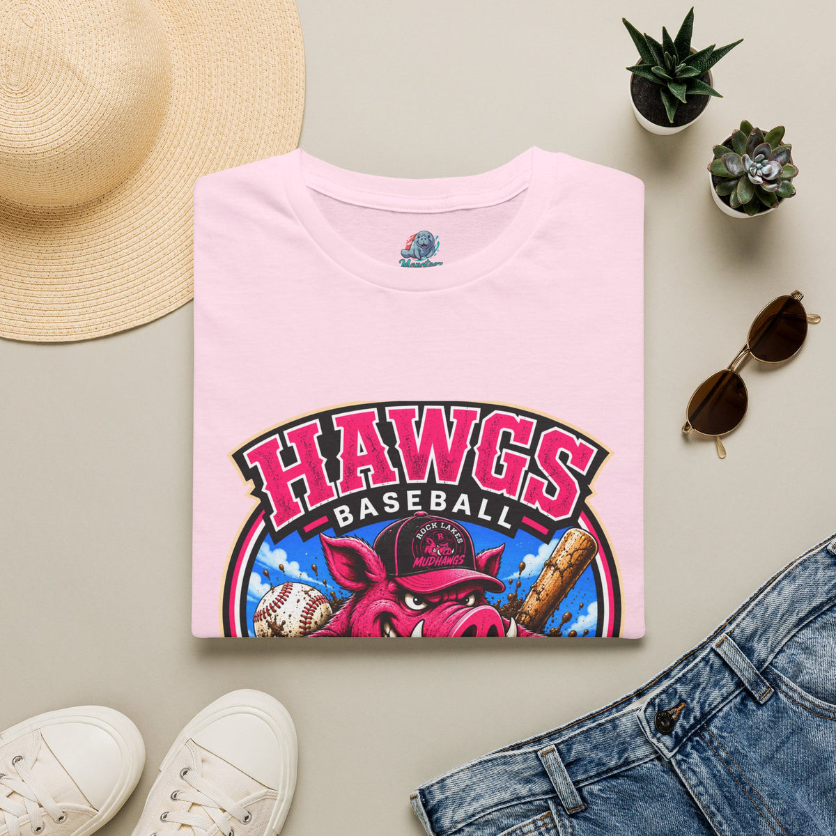 Rock Lakes Mud Hawgs Baseball Shirt | Come On In The Mud's Fine | Funny Pig Baseball Team Tee