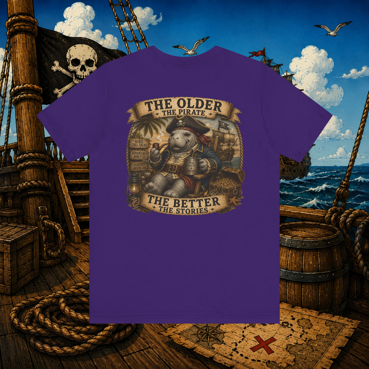 The Older the Pirate, The Better the Stories | Grumpy Pirate Club Manatee T-Shirt