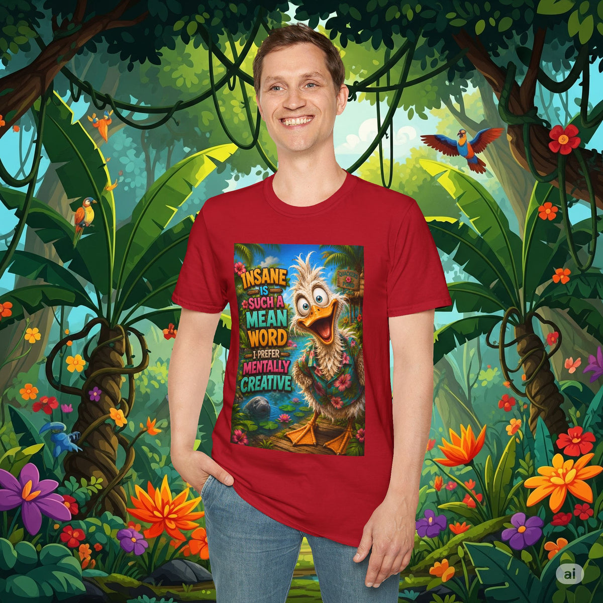 Insane Is Such a Mean Word I Prefer Mentally Creative Funny Duck Shirt | Crazy Ostrich Hawaiian Tee Background