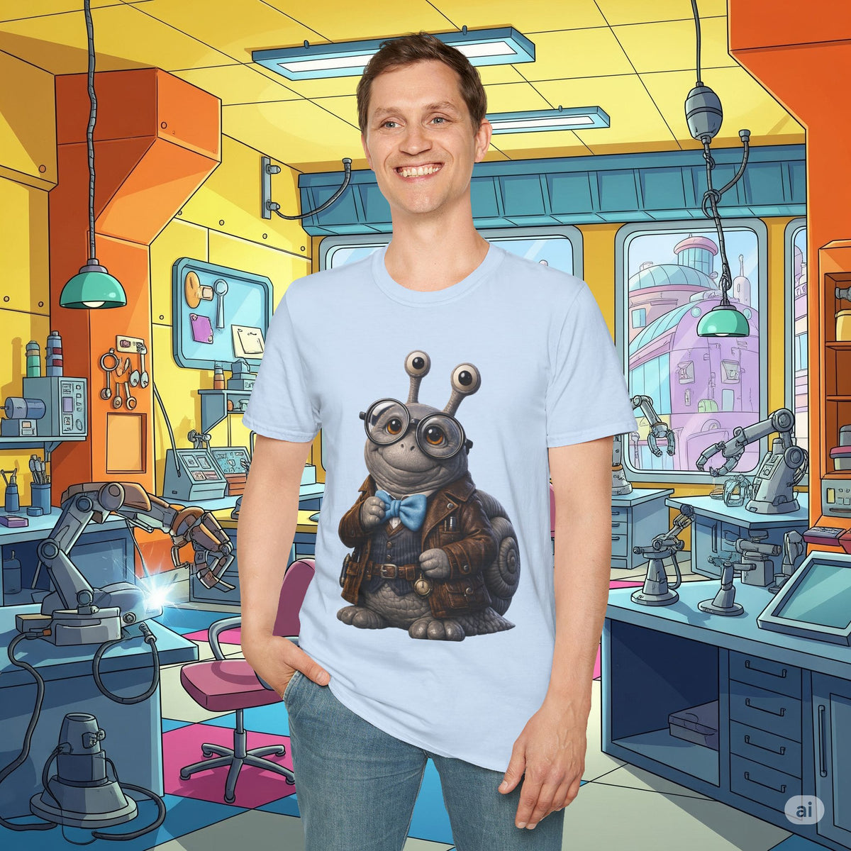 Cute Nerdy Snail Shirt | Steampunk Professor Snail Graphic Tee | Funny Bookworm Animal T-Shirt