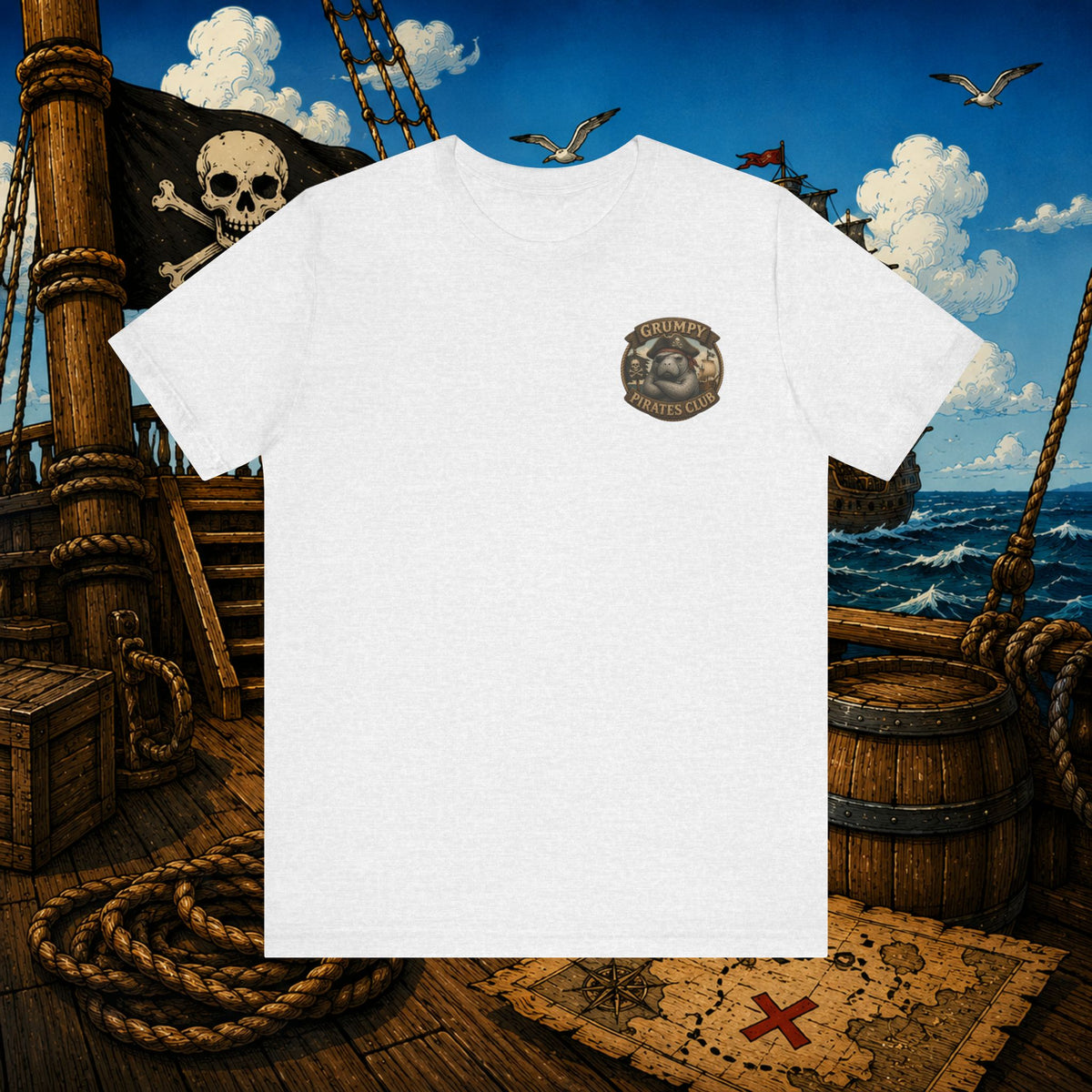 Beware of Old Pirates With Nothing Left to Prove | Grumpy Pirate Club Manatee T-Shirt