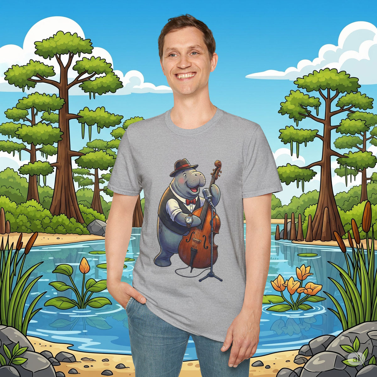 Mack the Manatee on Bass Softstyle T-Shirt