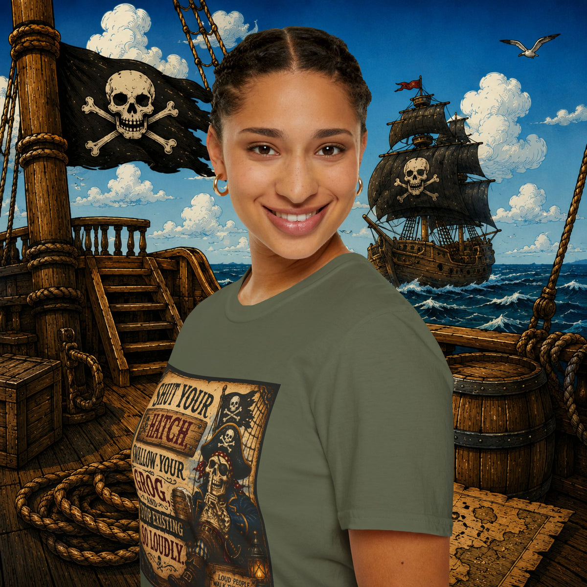 Shut Your Hatch Swallow Your Grog Pirate T-Shirt