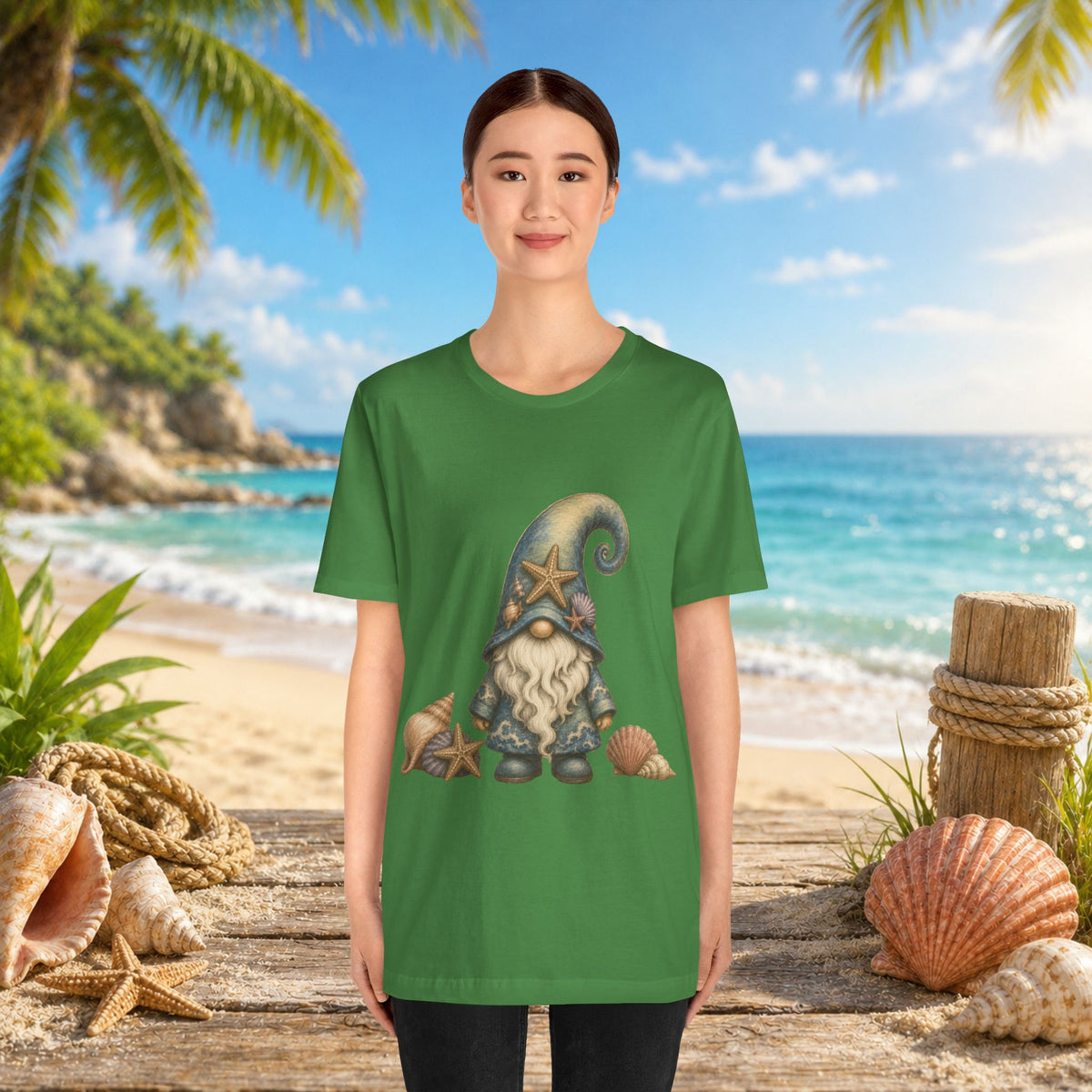 Beach Gnome with Seashells and Starfish | Coastal Nautical Fantasy Art