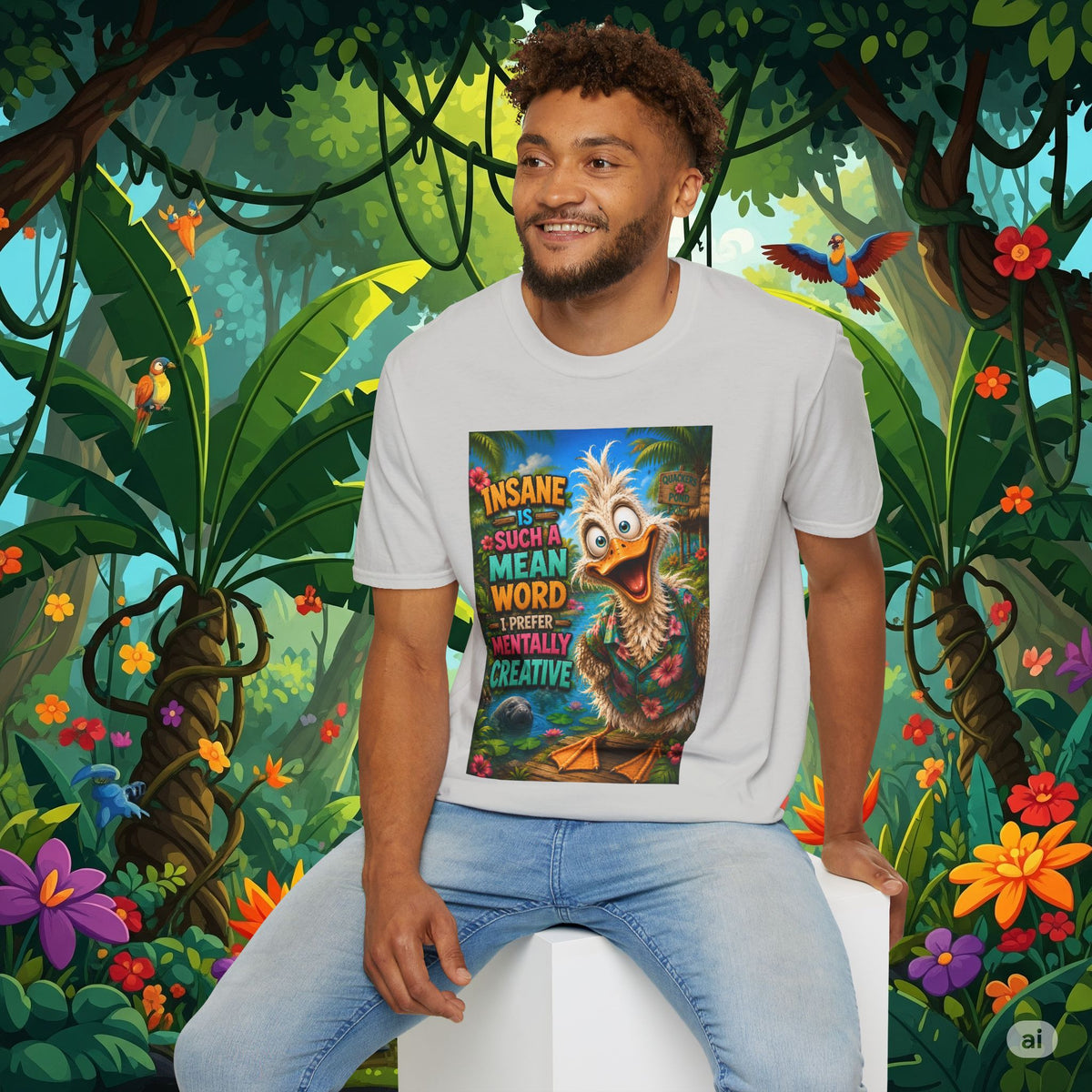 Insane Is Such a Mean Word I Prefer Mentally Creative Funny Duck Shirt | Crazy Ostrich Hawaiian Tee Background