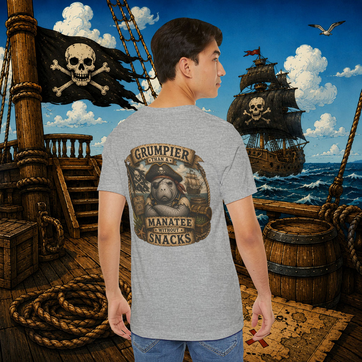 Grumpier Than a Manatee Without Snacks | Funny Pirate Manatee T-Shirt