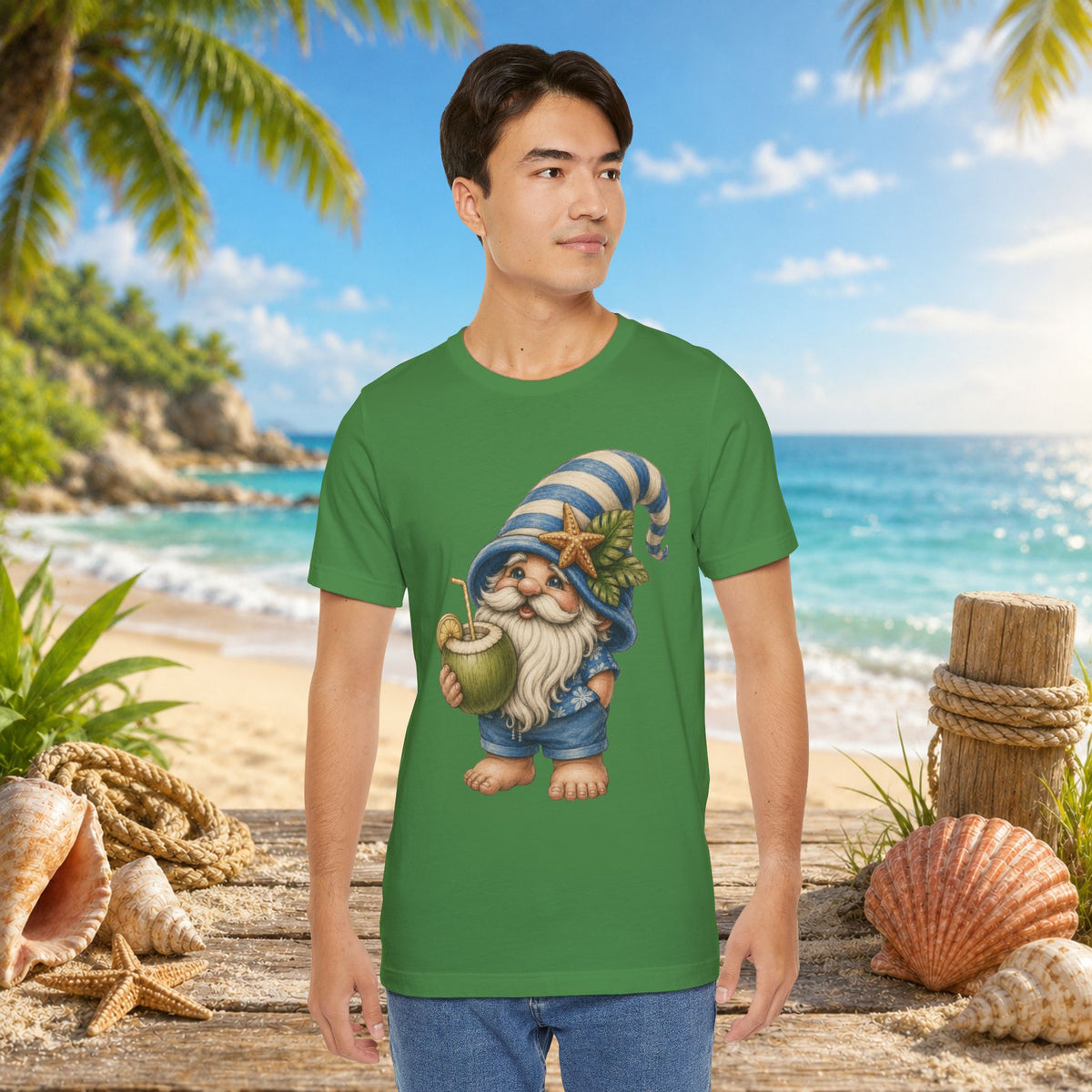 Beach Gnome Drinking Coconut | Coastal Summer Gnome Illustration
