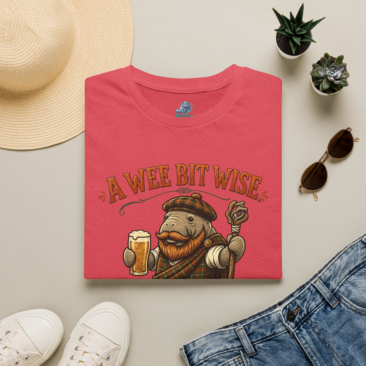 A Wee Bit Wise A Whole Lot Opinionated Shirt | Funny Scottish Manatee Tee | Highland Humor Graphic T-Shirt