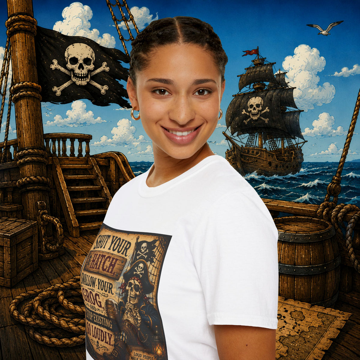Shut Your Hatch Swallow Your Grog Pirate T-Shirt