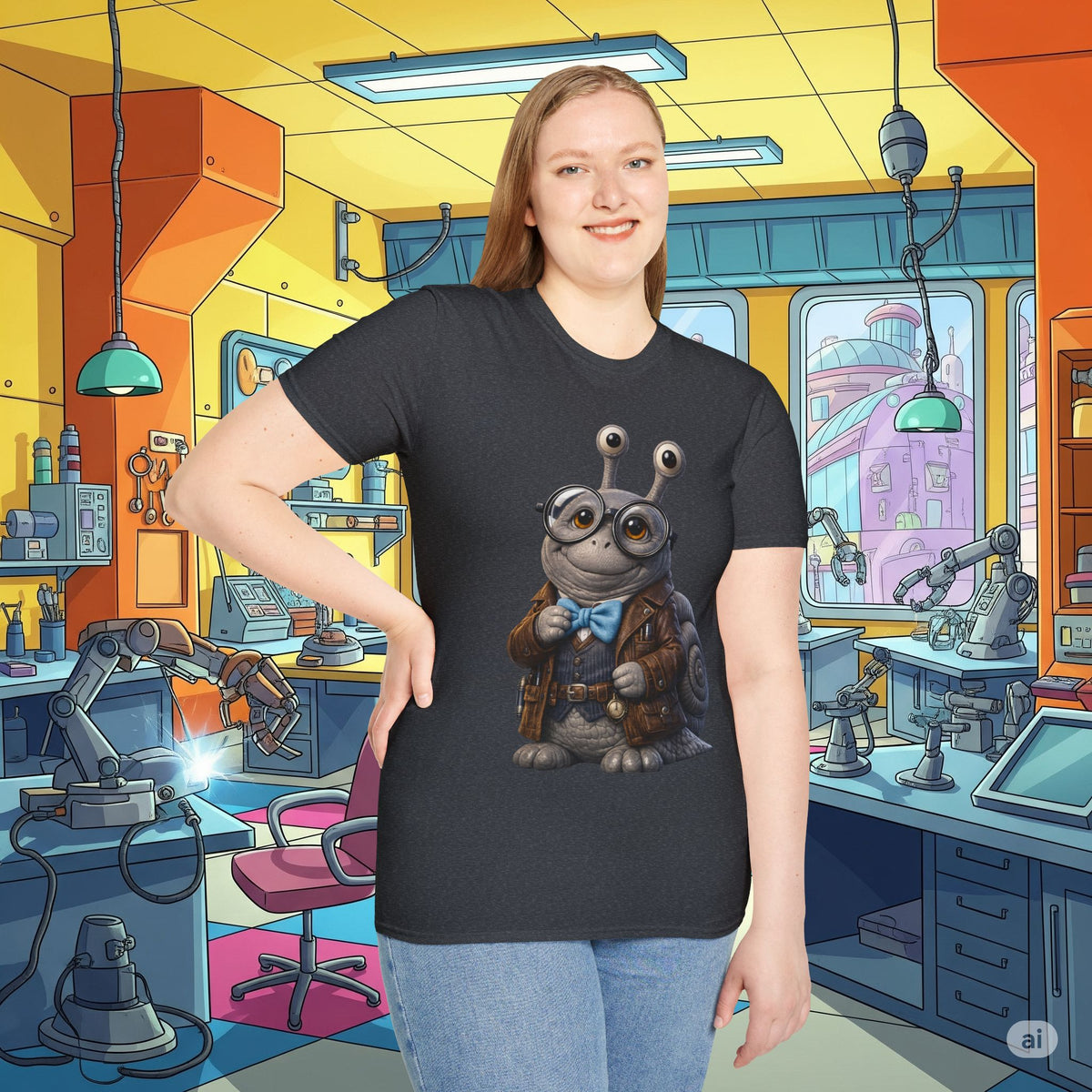 Cute Nerdy Snail Shirt | Steampunk Professor Snail Graphic Tee | Funny Bookworm Animal T-Shirt