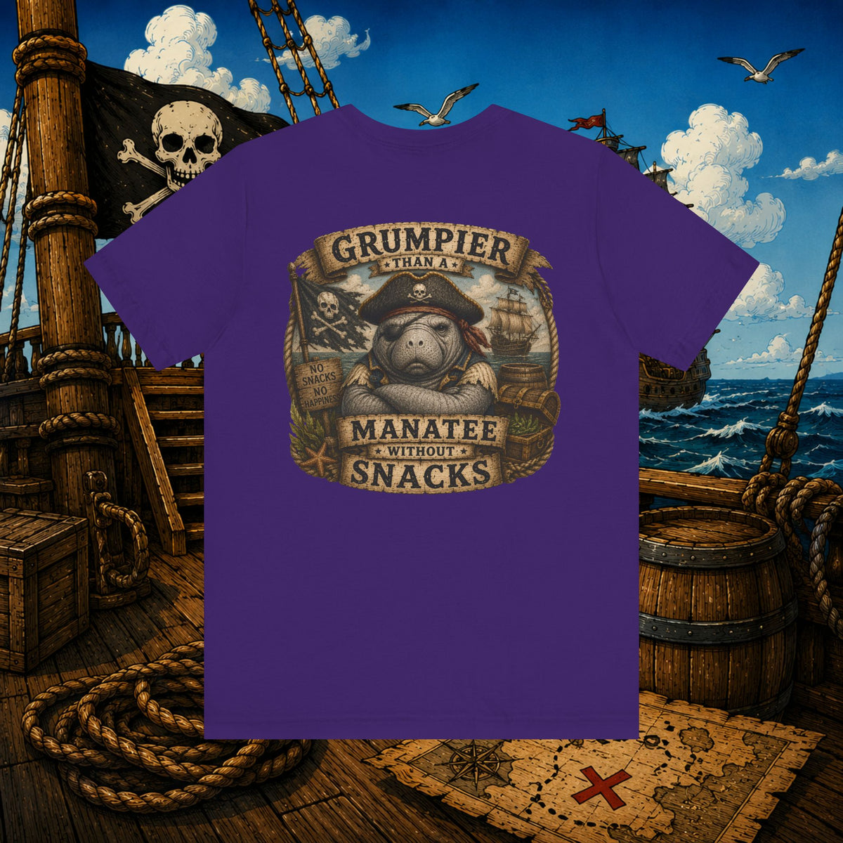 Grumpier Than a Manatee Without Snacks | Funny Pirate Manatee T-Shirt