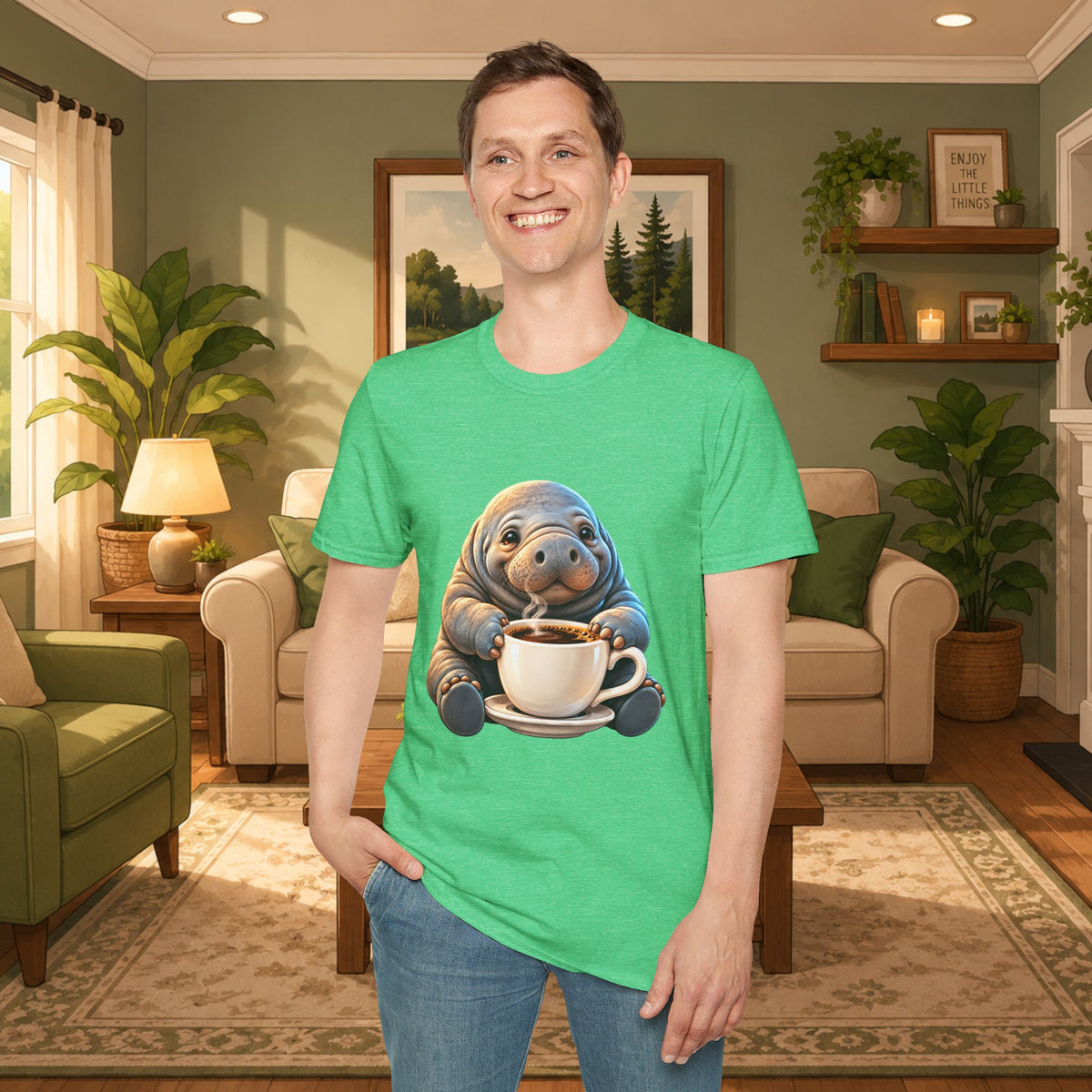 Manatee Drinking Coffee T-Shirt