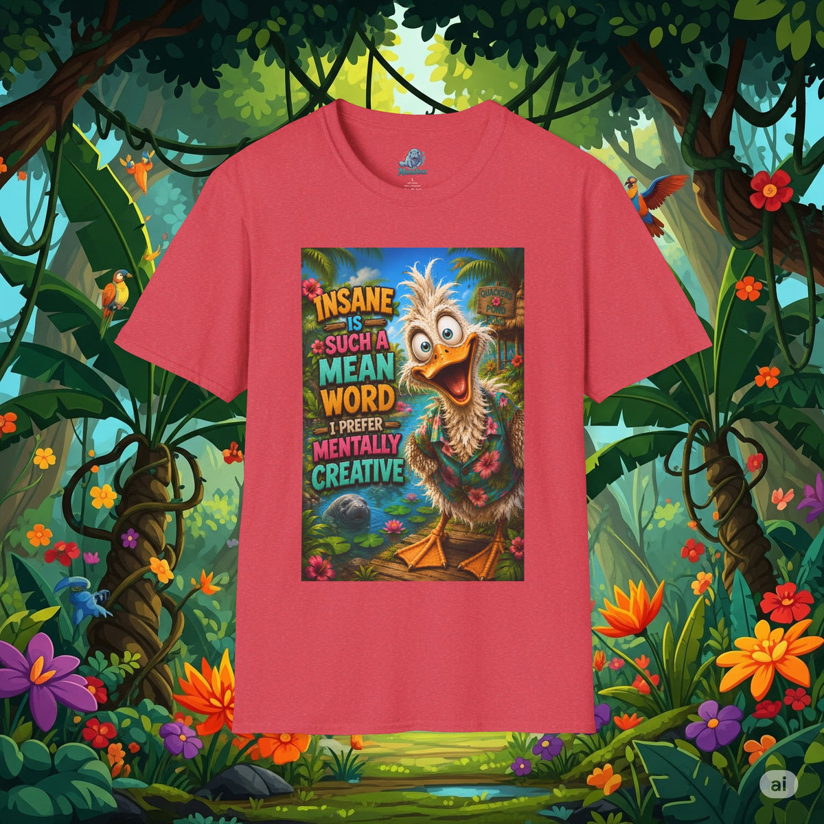 Insane Is Such a Mean Word I Prefer Mentally Creative Funny Duck Shirt | Crazy Ostrich Hawaiian Tee Background