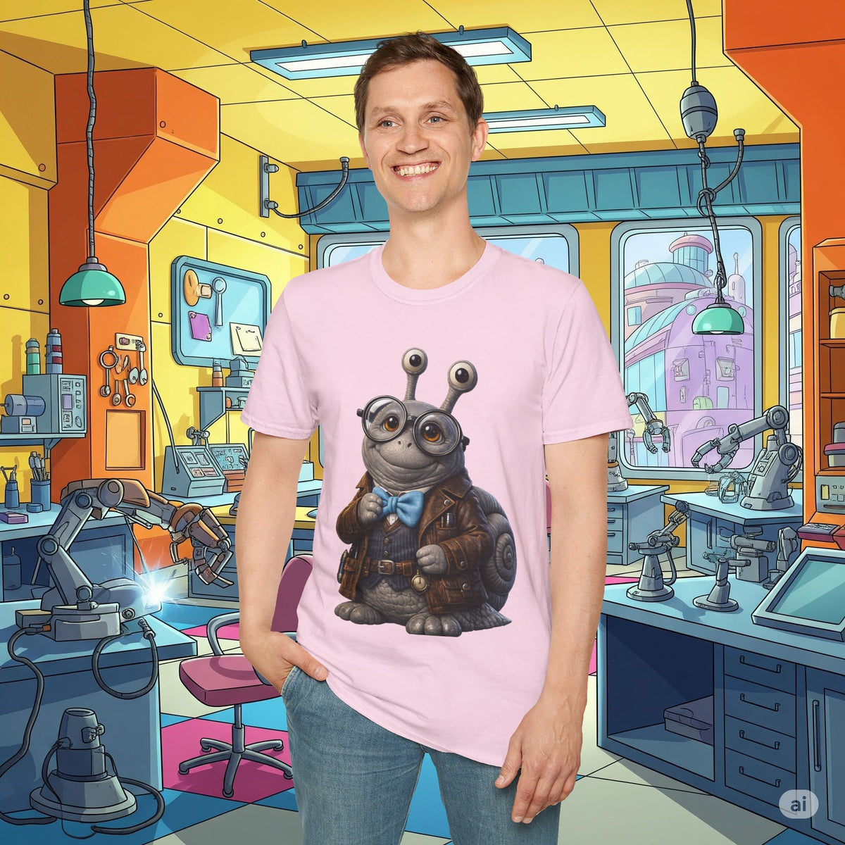 Cute Nerdy Snail Shirt | Steampunk Professor Snail Graphic Tee | Funny Bookworm Animal T-Shirt