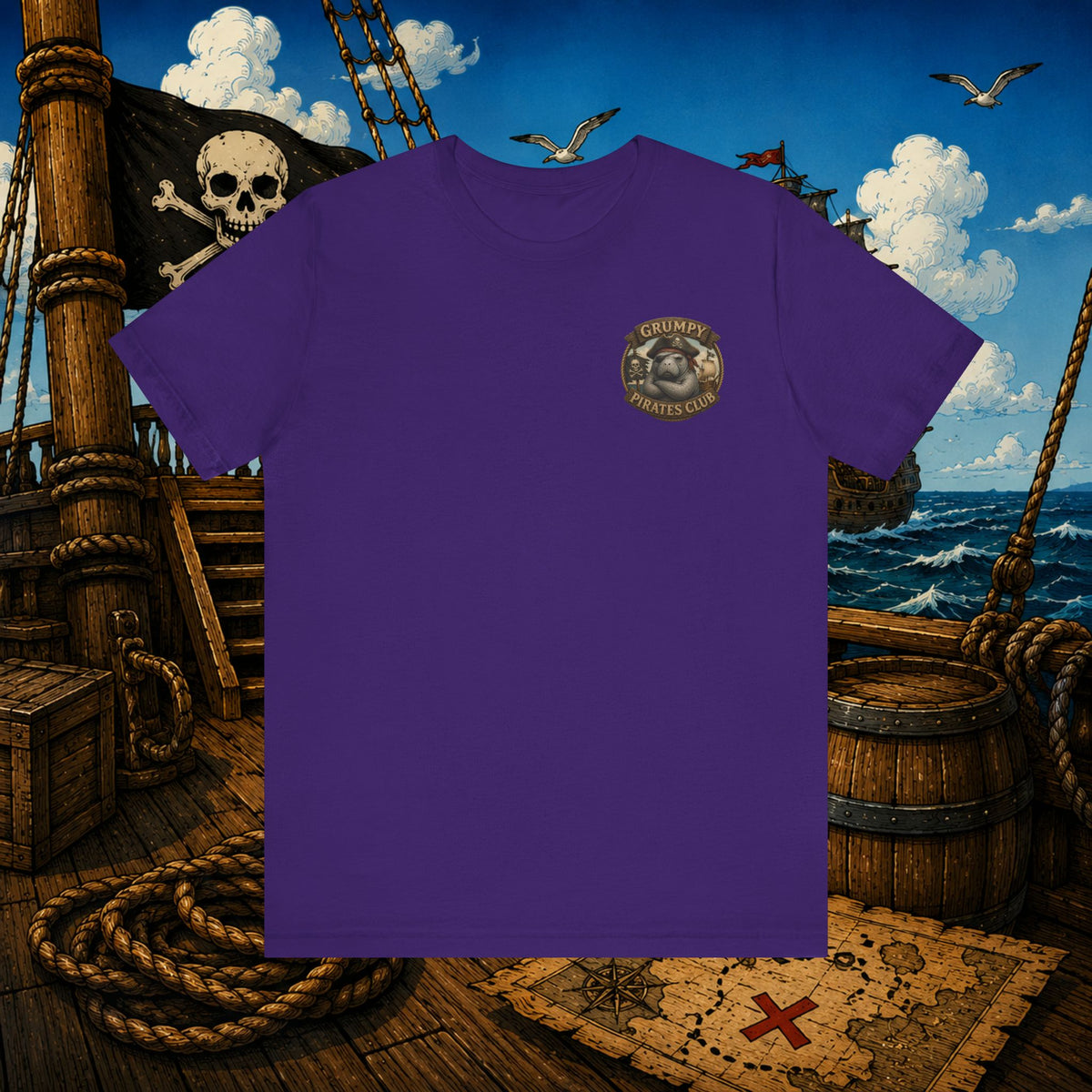 The Older the Pirate, The Better the Stories | Grumpy Pirate Club Manatee T-Shirt