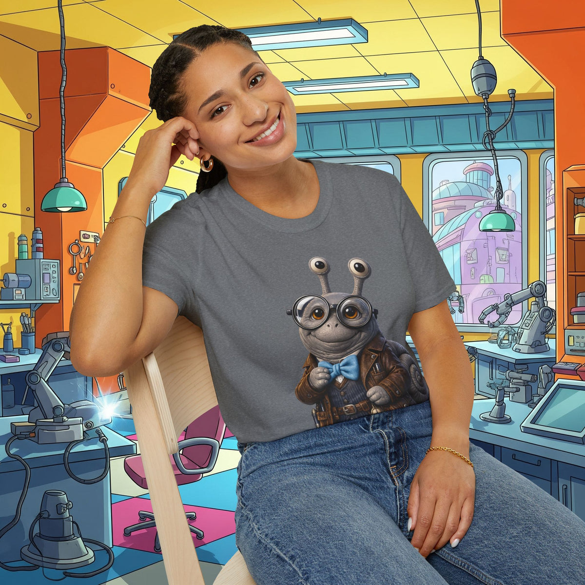 Cute Nerdy Snail Shirt | Steampunk Professor Snail Graphic Tee | Funny Bookworm Animal T-Shirt